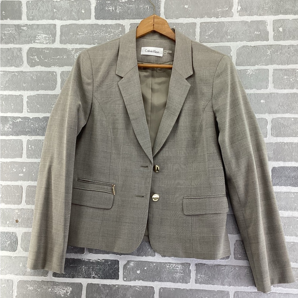 Calvin Klein‎ Tan and black plaid blazer size 10